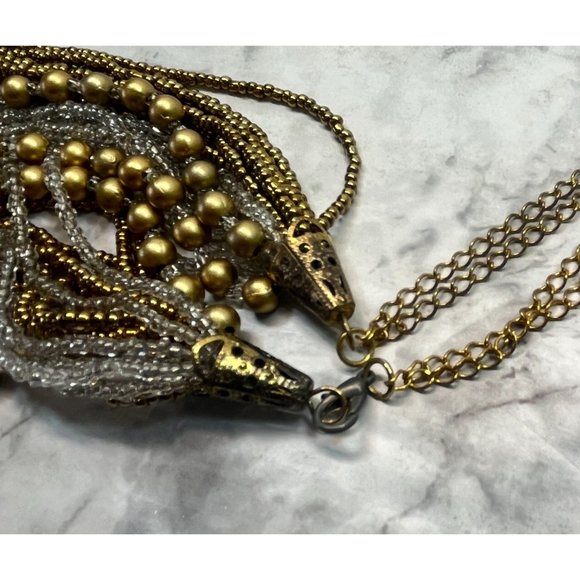 Vintage Beaded Multi Strand Necklace Seed Beads Gold Metal Tones 32" Long - Picture 4 of 8